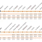 Horarios de trenes de Media Distancia de la línea Zafra - Huelva, con paradas intermedias y días de circulación indicados.
