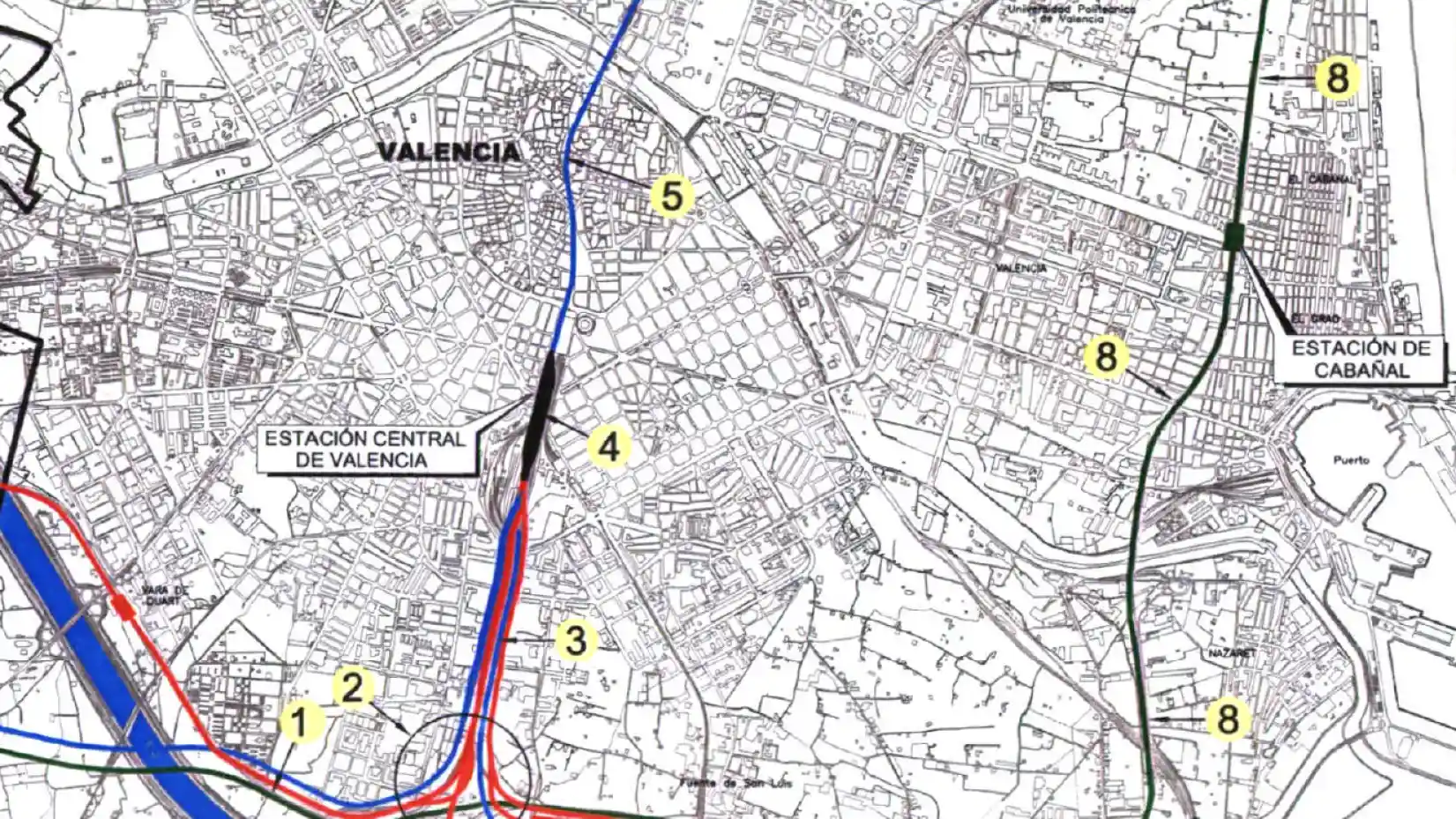 Un plano sobre Valencia, de como quedará la integración y conexión futura hacia el norte